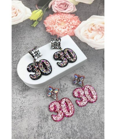 Birthday Glitter Drop Post Earrings - Shimmering, Jewelry, Memorable Milestone, Sparkles 30th/Black $15.33 Earrings