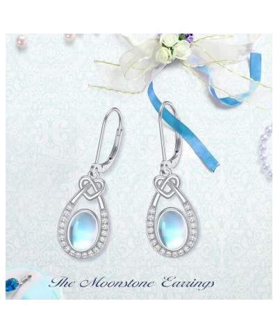 Moonstone Leverback Earrings for Women 925 Sterling Silver Oval Moonstone Teardrop Earrings Dangle Love Knot Dewdrop Earrings...