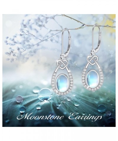 Moonstone Leverback Earrings for Women 925 Sterling Silver Oval Moonstone Teardrop Earrings Dangle Love Knot Dewdrop Earrings...