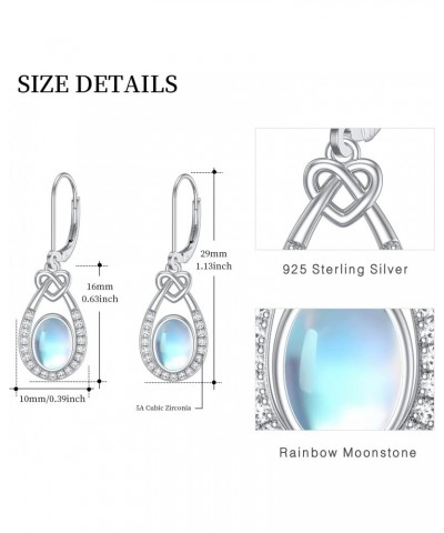 Moonstone Leverback Earrings for Women 925 Sterling Silver Oval Moonstone Teardrop Earrings Dangle Love Knot Dewdrop Earrings...