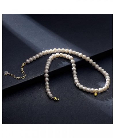 Genuine Freshwater Pearl Necklace with Gold Charm, 18-Inch Adjustable Chain, 6mm White Pearls, Women Pearl Choker Necklace, H...