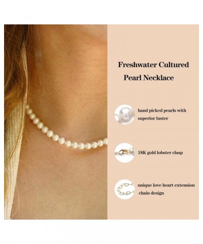 Genuine Freshwater Pearl Necklace with Gold Charm, 18-Inch Adjustable Chain, 6mm White Pearls, Women Pearl Choker Necklace, H...