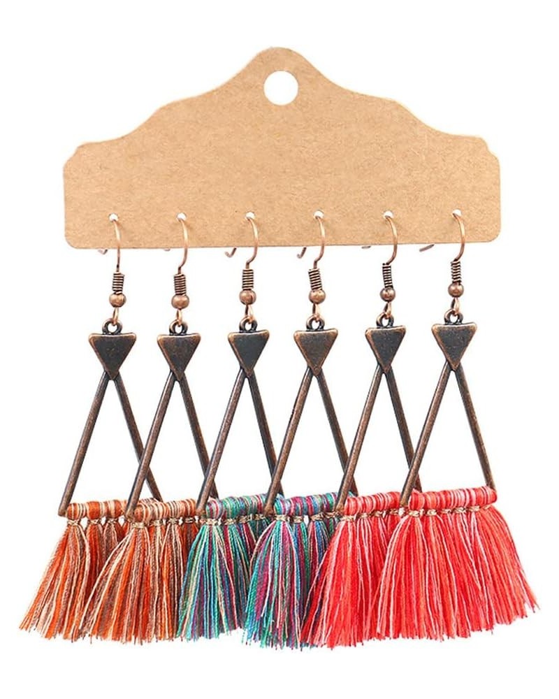 3 Pairs Bohemia Fringe Drop Earrings Boho Colorful Wool Pendant Earrings for Women Girls Holiday Birthday Gifts Mixed-color14...