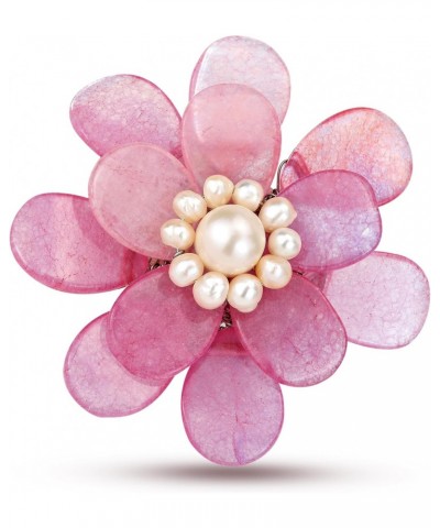 Pretty Elegant Pink Quartz Stone Azalea Beauty Floral Pin-Brooch For Women $9.12 Brooches & Pins