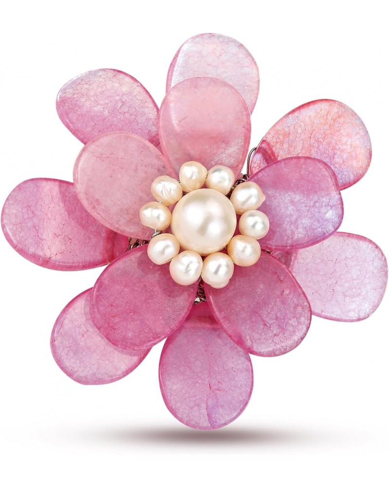 Pretty Elegant Pink Quartz Stone Azalea Beauty Floral Pin-Brooch For Women $9.12 Brooches & Pins