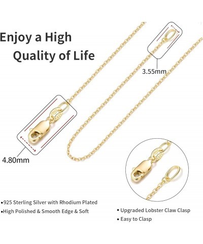 Solid 18k Gold Over 925 Sterling Silver Chain Necklace for Women Girls, 1.3mm Thin & Dainty & Sturdy Cable Chain Necklace Wom...