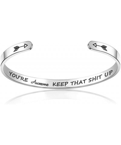 Stainless Steel Inspirational Encouragement Graduation School Open Cuff Bangle Bracelet You are Awsome, Keep that shit up $8....