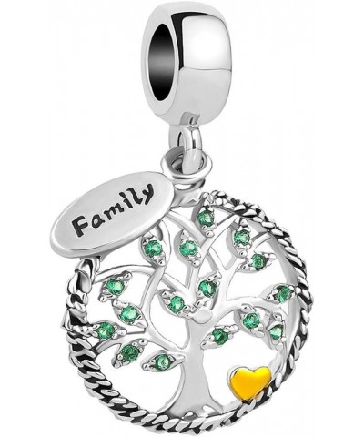 Family Tree Charm for Bracelets Women Silver Love Dangle Green CZ Beads Gifts for Wife Grandma Granddaughter Mom Sister Daugh...