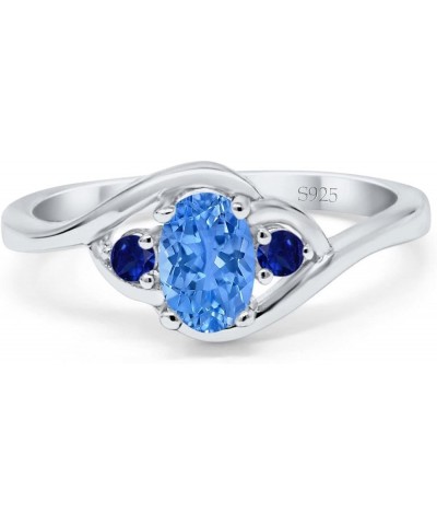 Three Stone Engagement Ring Oval Cut Round Simulated Blue Sapphire Cubic Zirconia 925 Sterling Silver Simulated Blue Topaz CZ...