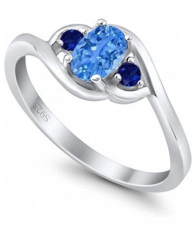 Three Stone Engagement Ring Oval Cut Round Simulated Blue Sapphire Cubic Zirconia 925 Sterling Silver Simulated Blue Topaz CZ...