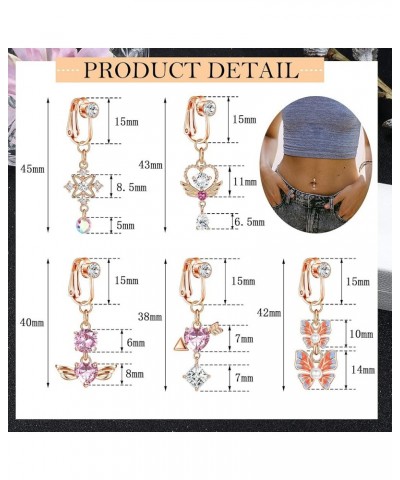 10Pcs Fake Belly Ring Dangle for Women Flower Butterfly CZ Clip on Belly Button Rings Fake Navel Ring Dangle Fake Earrings Fa...