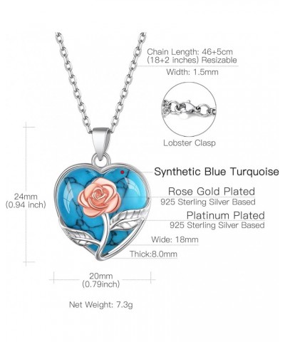 Suplight Genuine Birthstone Necklace 925 Sterling Silver Rose Flower Heart Pear Shape Crystal Pendant Necklaces for Women (wi...