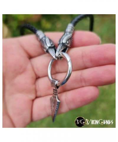 Odin's Spear Ravens' Heads Necklace: Handmade Norse Mythology Viking Gungnir Stainless Steel Pendant with Birds, 24-Inch Leat...