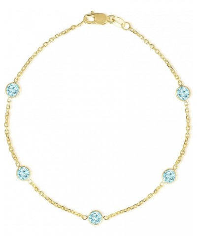 14k Yellow Gold Gemstone Birthstone Bracelet and Anklet 10.0 Inches Aquamarine $72.75 Anklets