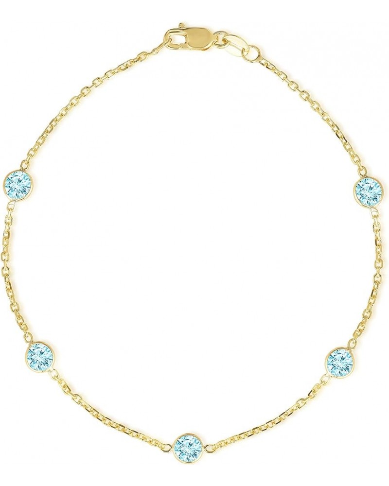 14k Yellow Gold Gemstone Birthstone Bracelet and Anklet 10.0 Inches Aquamarine $72.75 Anklets