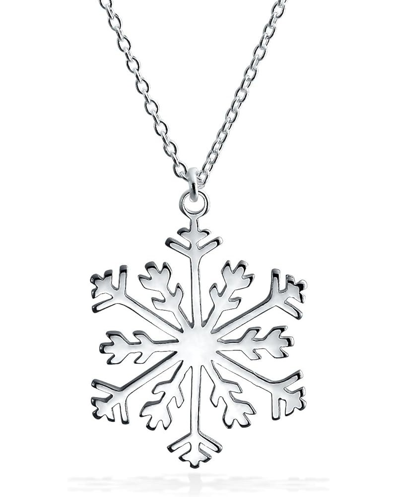 Classic Christmas Holiday Party Snowflake Dangle Earrings Pendant Necklace For Women Teen Polished .925 Sterling Silver Lever...