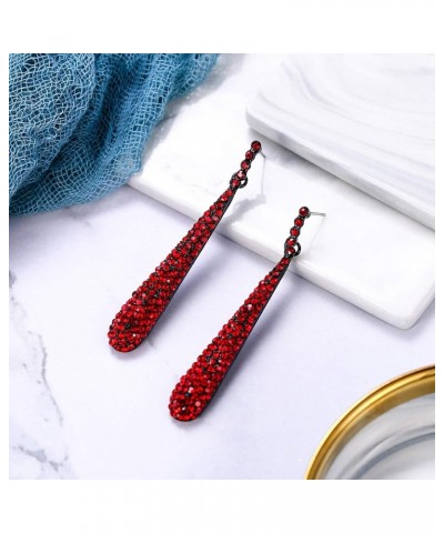 Wedding Bridal Elegant Crystal Beaded Teardrop Long Dangle Earrings for Women Ruby Color Black-Tone $9.90 Earrings