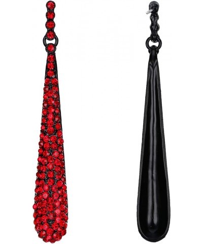 Wedding Bridal Elegant Crystal Beaded Teardrop Long Dangle Earrings for Women Ruby Color Black-Tone $9.90 Earrings