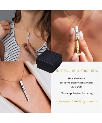 Be Kind...Of A Bitch Hidden Message Necklace, 3d Engraving Vertical Bar Necklace, Be Kind Of A Bitch Necklace, Stainless Stee...