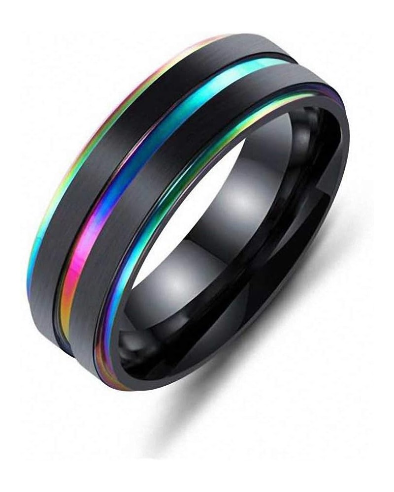 Men Women Rainbow Colorful LGBT Ring Stainless Steel Wedding Band Lesbian & Gay Rings multicolor $12.26 Rings