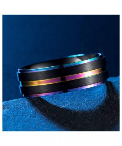 Men Women Rainbow Colorful LGBT Ring Stainless Steel Wedding Band Lesbian & Gay Rings multicolor $12.26 Rings