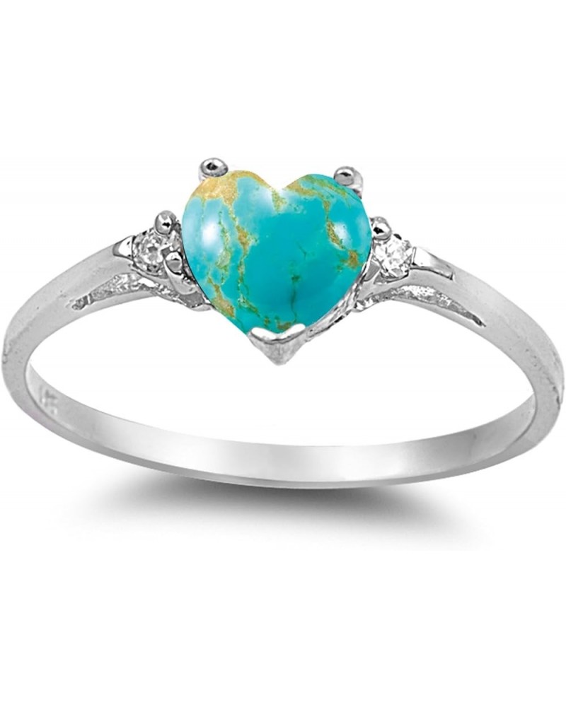 CHOOSE YOUR COLOR Sterling Silver Heart Promise Ring Blue Copper Natural Turquoise Cabochon $20.03 Rings