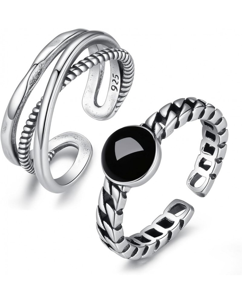 925 Sterling Silver Rings Set for Women Girls, Stackable Open Rings Size Adjustable, Pack for Gift Style9-2Pcs $12.59 Rings