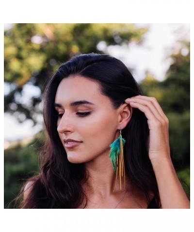 Boho Leather Feather Tassel Fringe Earrings for Women Girls Handmade Cowgirl Earring Dangling Western Style Bohemian Ethnic S...