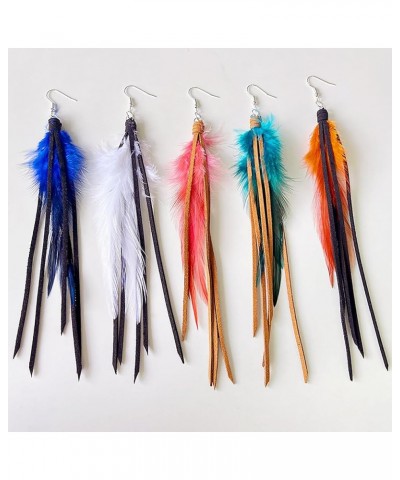 Boho Leather Feather Tassel Fringe Earrings for Women Girls Handmade Cowgirl Earring Dangling Western Style Bohemian Ethnic S...