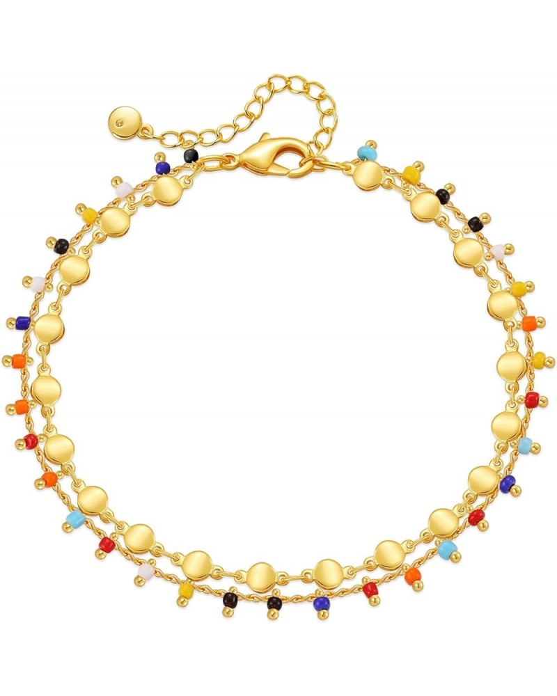 18k Gold Plated Anklet Ankle Bracelets for Women Round Metal Blocks and Colorful Beads $7.52 Anklets