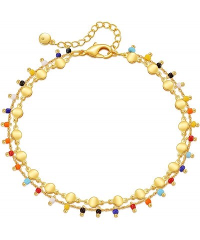 18k Gold Plated Anklet Ankle Bracelets for Women Round Metal Blocks and Colorful Beads $7.52 Anklets