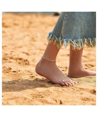 18k Gold Plated Anklet Ankle Bracelets for Women Round Metal Blocks and Colorful Beads $7.52 Anklets