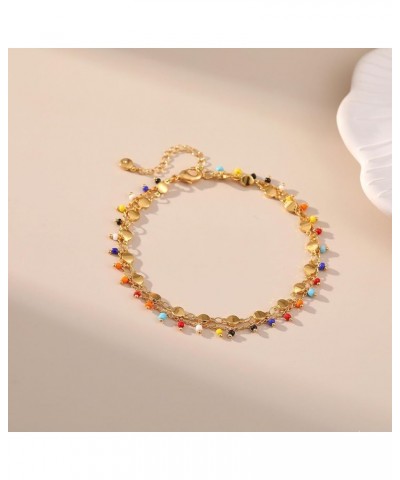 18k Gold Plated Anklet Ankle Bracelets for Women Round Metal Blocks and Colorful Beads $7.52 Anklets