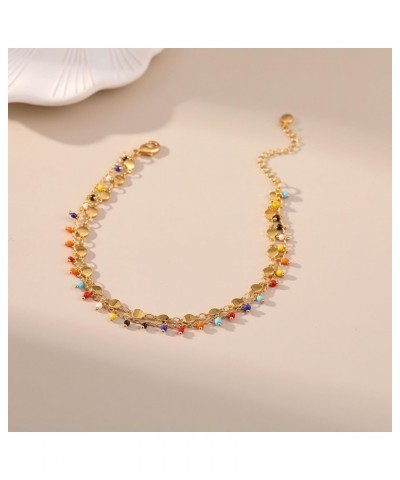 18k Gold Plated Anklet Ankle Bracelets for Women Round Metal Blocks and Colorful Beads $7.52 Anklets