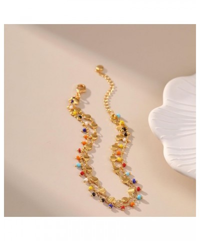 18k Gold Plated Anklet Ankle Bracelets for Women Round Metal Blocks and Colorful Beads $7.52 Anklets