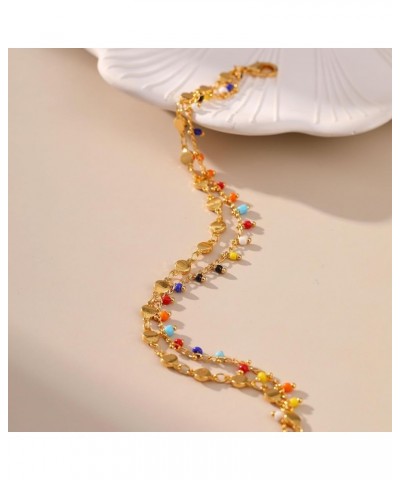 18k Gold Plated Anklet Ankle Bracelets for Women Round Metal Blocks and Colorful Beads $7.52 Anklets