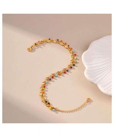 18k Gold Plated Anklet Ankle Bracelets for Women Round Metal Blocks and Colorful Beads $7.52 Anklets