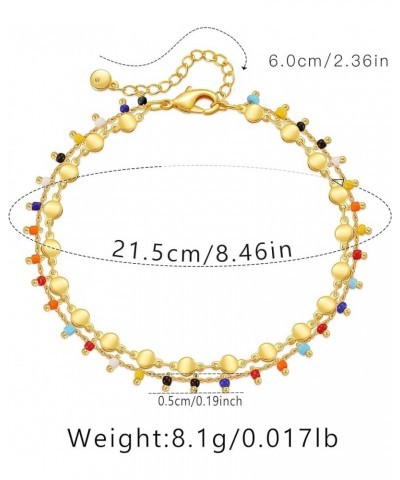 18k Gold Plated Anklet Ankle Bracelets for Women Round Metal Blocks and Colorful Beads $7.52 Anklets