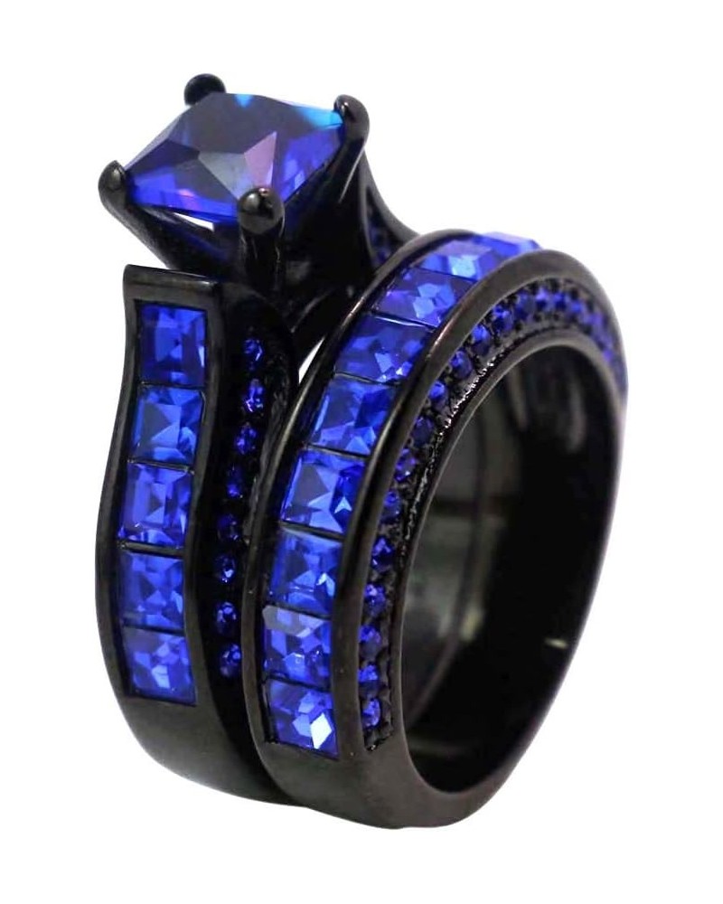 Black Gold Plated Womens Wedding Ring Sets Bridal Sets Princess cut Red Cz Engagement Ring Wedding Bands Blue2 7 $11.87 Sets