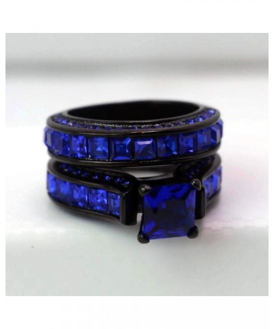 Black Gold Plated Womens Wedding Ring Sets Bridal Sets Princess cut Red Cz Engagement Ring Wedding Bands Blue2 7 $11.87 Sets