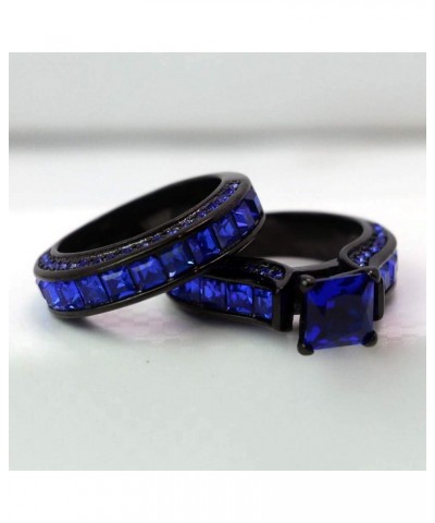 Black Gold Plated Womens Wedding Ring Sets Bridal Sets Princess cut Red Cz Engagement Ring Wedding Bands Blue2 7 $11.87 Sets