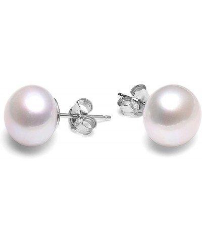 Handpicked AAAA+ Quality Freshwater Cultured Button Pearl Stud Earrings-Sterling Silver 8.5-9 mm white $7.39 Earrings