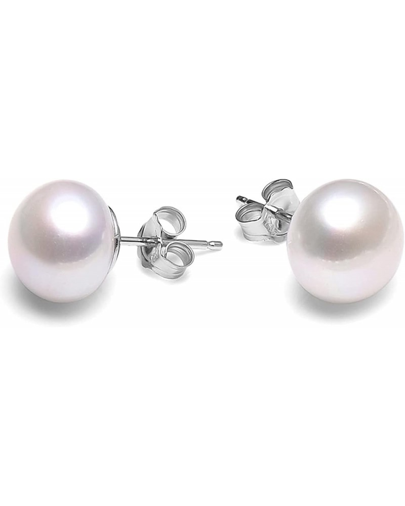 Handpicked AAAA+ Quality Freshwater Cultured Button Pearl Stud Earrings-Sterling Silver 8.5-9 mm white $7.39 Earrings