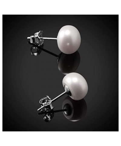 Handpicked AAAA+ Quality Freshwater Cultured Button Pearl Stud Earrings-Sterling Silver 8.5-9 mm white $7.39 Earrings