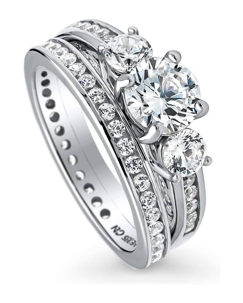 Sterling Silver 3-Stone Wedding Engagement Rings Round Cubic Zirconia CZ Ring Set for Women, Rhodium Plated Size 4-10 $37.36 ...