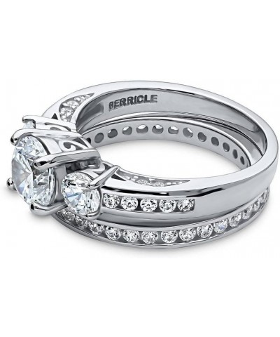 Sterling Silver 3-Stone Wedding Engagement Rings Round Cubic Zirconia CZ Ring Set for Women, Rhodium Plated Size 4-10 $37.36 ...