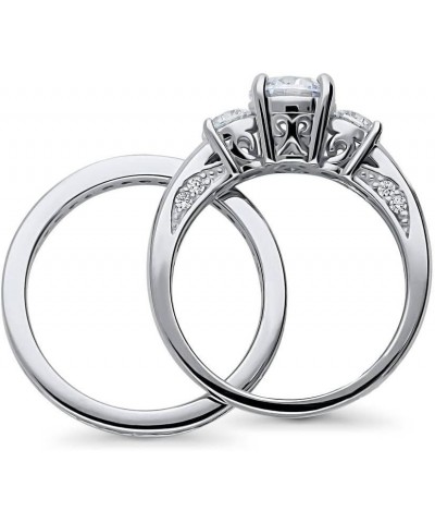 Sterling Silver 3-Stone Wedding Engagement Rings Round Cubic Zirconia CZ Ring Set for Women, Rhodium Plated Size 4-10 $37.36 ...