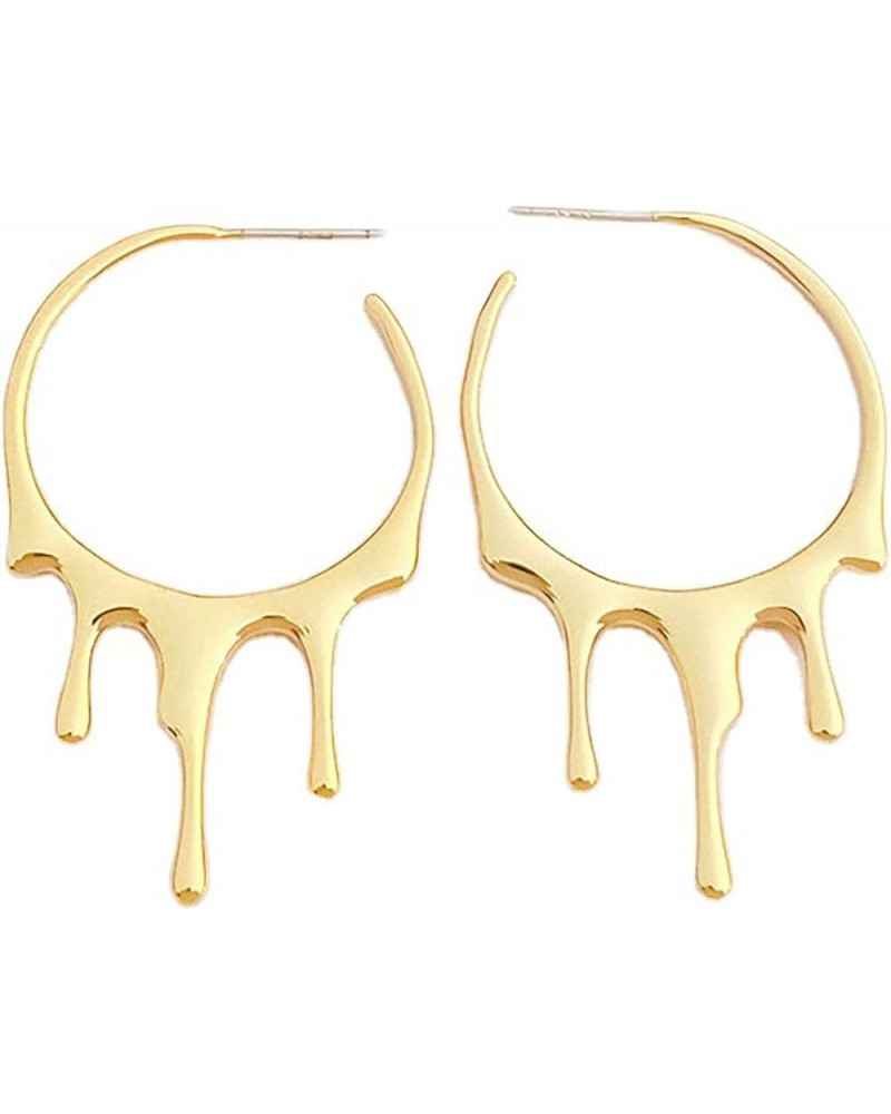 Fashion Drop Icicle C-Shaped Hoop Earrings Metal Melting Dripping Shaped Earrings for Women Girls Jewelry Earrings Gold $8.39...