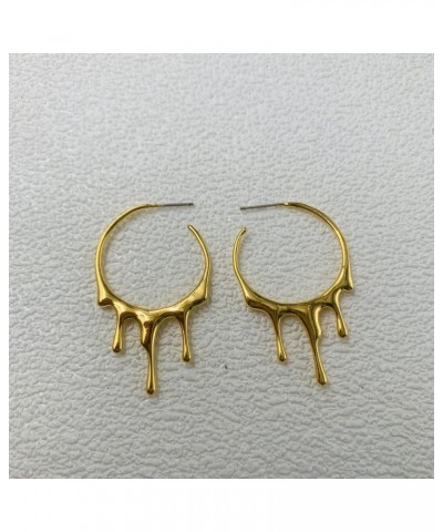 Fashion Drop Icicle C-Shaped Hoop Earrings Metal Melting Dripping Shaped Earrings for Women Girls Jewelry Earrings Gold $8.39...