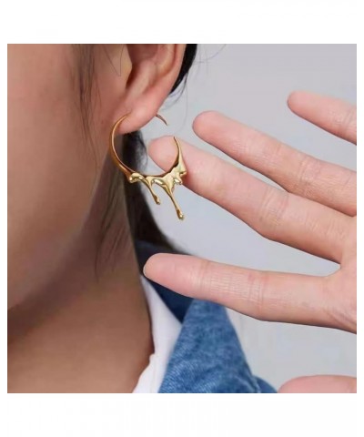 Fashion Drop Icicle C-Shaped Hoop Earrings Metal Melting Dripping Shaped Earrings for Women Girls Jewelry Earrings Gold $8.39...